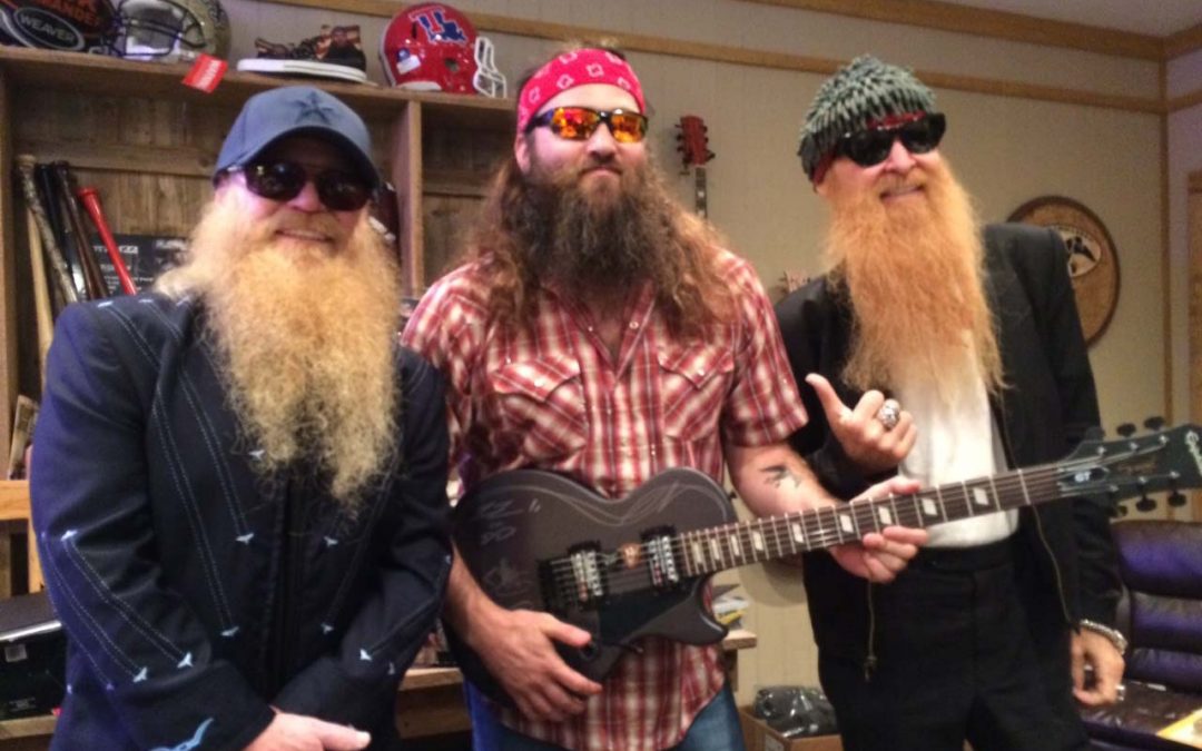 Dusty Hill & Billy Gibbons on the set of Duck Dynasty with Willie Robertson